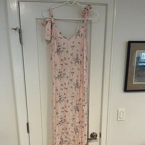 Pink floral maxi dress with tie straps!